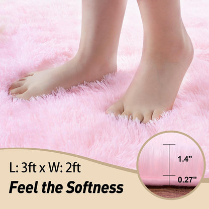 Mugorn Pink Fluffy Soft Rugs for Girls Bedroom, 2x3 Ft Small Shaggy Area Rugs for Kids Playroom, Cute Plush Carpet for Living Room, Aesthetic Carpet for Nursery, Bedside, Indoor (2ft x 3ft, Pink)
