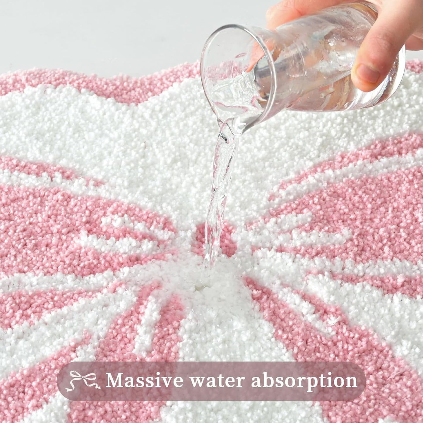 Anybar Bow Bath Mat Pink White Bathroom Rug Cute Scalloped Rugs Non Slip Floor Carpet Microfiber Bathmat Soft Super Absorbent Machine Washable Bathmat for Shower Scallop Bathroom Mats（20x32 inch）