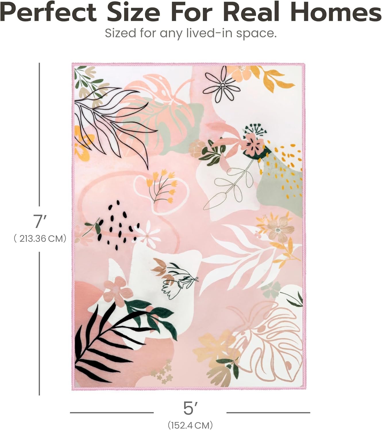 Joiedomi 5x7 Area Rugs for Living Room Non-Slip Washable Rug with Rubber Backing Large Soft Art Floral Carpet for Bedroom Kids Nursery Dining Room (Pink)