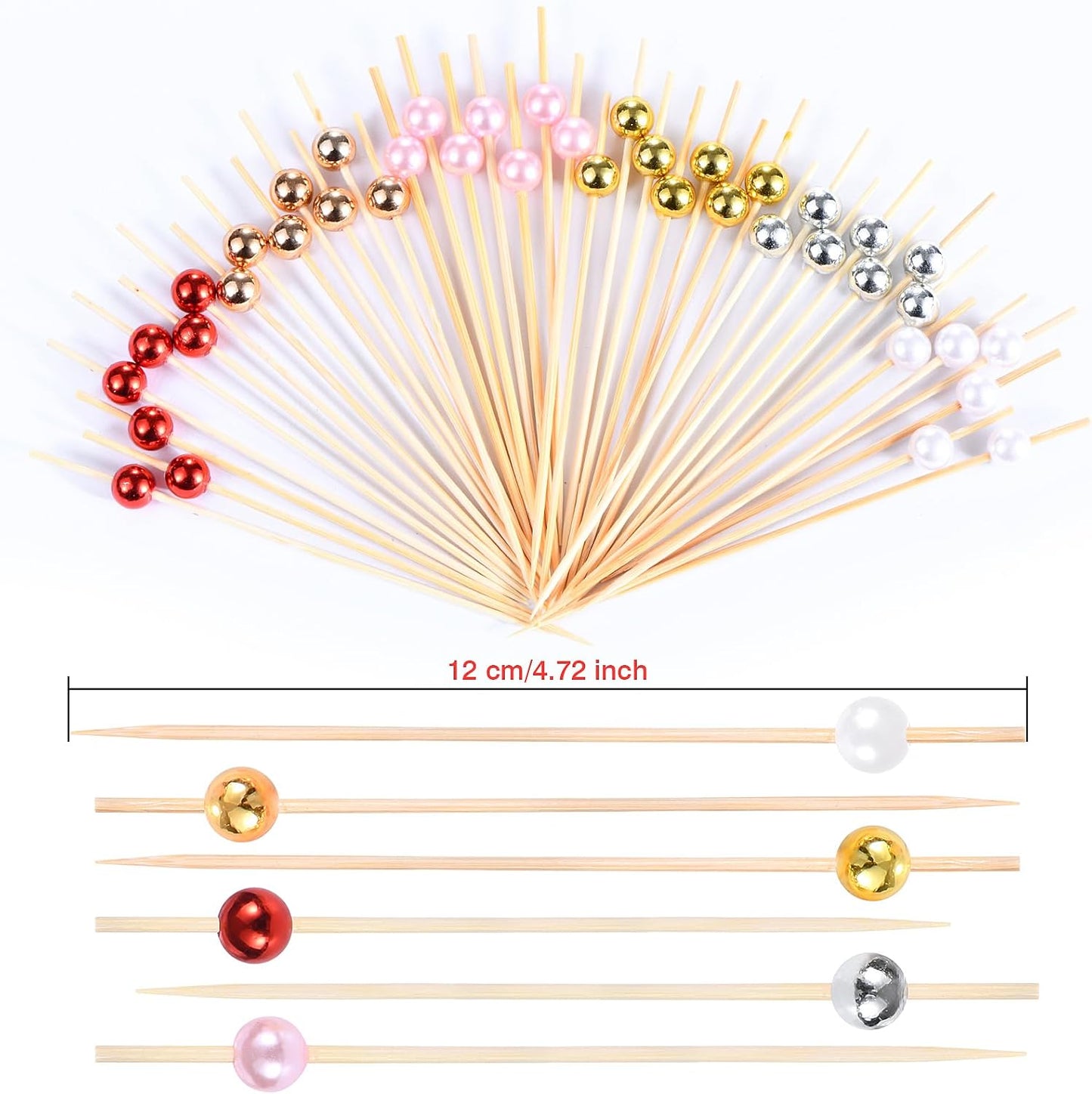 JtmyAota 100 Pcs Pearl Toothpicks for Appetizers, 4.7 Inch Pearl Cocktail Picks for Party Decoration, Appetizer Skewers for Charcuterie Sandwich Burgers Fruit Drinks Party (Pink)