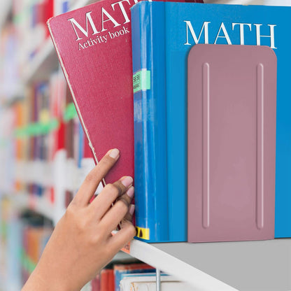 Acrimet Bookends for Shelves, Heavy Duty Steel Metal Book Ends, Non-Skid Book Stopper, Book Storage Holder for Home, Library, Jumbo Large Size 9" H x 4" W x 4 1/2" D, (Pink) (1 Pair / 2 Pieces)