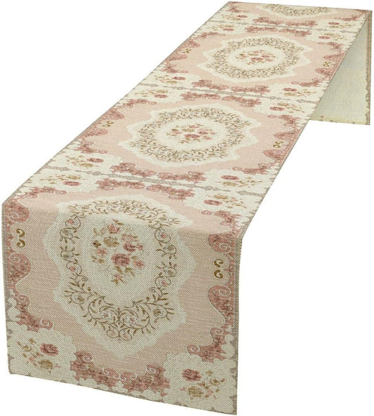 Boho Floral Pink Table Runner,Vintage Elegant Country Rustic Farmhouse Pattern Retro Table Runner for Coffee Table Dining Room Table Bedroom Party Holiday Decor 13x36Inch