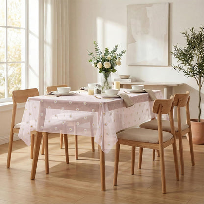 Horaldaily Pink Embroidery Daisy Spring Summer Gauze Tablecloth 60×84 Inch Rectangular, Seasonal Tulle Table Cover, Garden Party Decorations for Wedding, Party, Holiday Dining