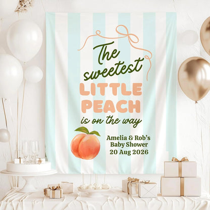 The Sweetest Little Peach Baby Shower Tapestry, Peach Theme Baby Sprinkle Photo Backdrop, Summer Fruit Inspired Baby Shower Banner, Cozy Seasonal Celebration Entrance Decor (Multi 10)