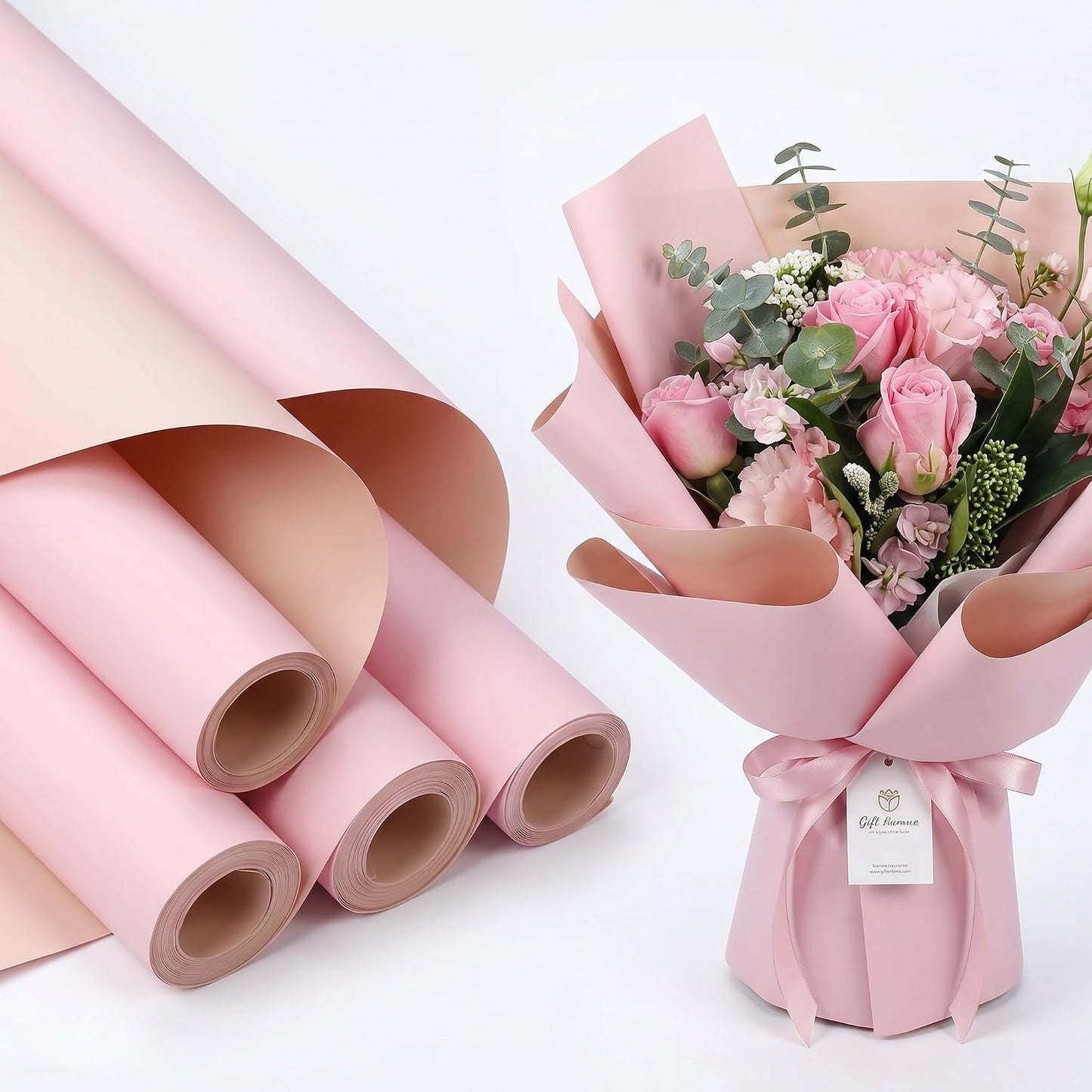 KFGCA 20 Sheets Pink Floral Wrapping Paper, 21.7x21.3 Inch Waterproof Korean Style Flower Wrap for Bouquets - Premium Pink Floral Paper for Single Flower Wrap, Birthdays, Weddings & DIY Crafts