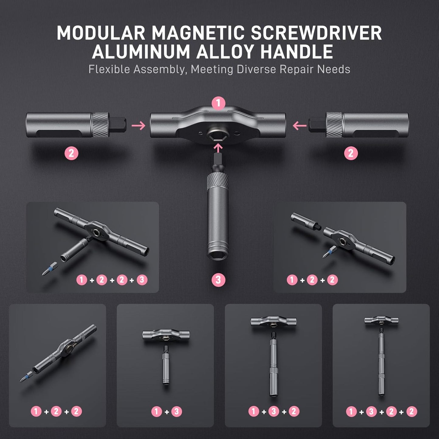Professional 42 in 1 Magnetic Screwdriver Tool Kit Multi Functional Precision Bits for PC, Camera, Smartphone, Furniture, Bike – Ideal for Electronics & Home Repairs Pink