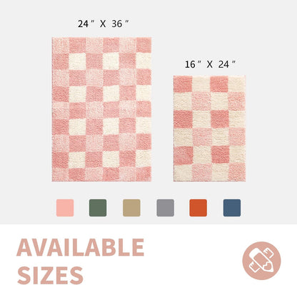 CozeCube Bath mats for Bathroom Non Slip, Fluffy Absorbent Microfiber Bath mat Washable, Aesthetic Bathroom Rugs, Cute Pink Checkered Bath mat, Pink, 24" x 36"