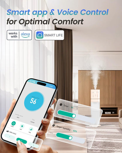 Smart Humidifier Large Room, 2.1Gal/8L Humidifiers for Bedroom with Extended Tube&Night Light, Whole House Cool Mist Humidifiers, WIFI App&Voice Control, School/Office/Warehouse, Pale Pink