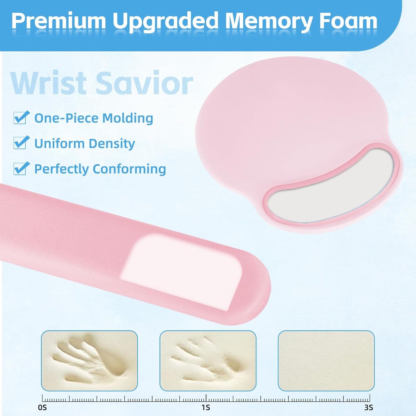 3in1 Pain Relief Ergonomic Mouse Pad Set with Wrist Rest, Memory Foam PU Non-Slip Base Keyboard Wrist Support & Coaster for Office/Gaming/Home(PU Set-Light Pink)
