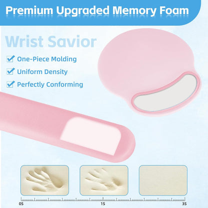 3in1 Pain Relief Ergonomic Mouse Pad Set with Wrist Rest, Memory Foam PU Non-Slip Base Keyboard Wrist Support & Coaster for Office/Gaming/Home(PU Set-Light Pink)