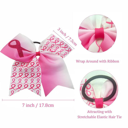20 Pieces 7 Inch Breast Cancer Awareness Cheer Bows Pink Ribbon Hair Band Elastic Scrunchies Cheerleading with Hair Band Hair Accessories for Teens Women (light pink)