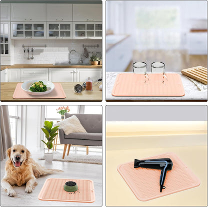 ZLR 4-in-1 Silicone Mat 12" x 12" / 305 x 306mm Square - Dish Drying Mat, Air Fryer Mat, Coffee Maker Pad & Heat Resistant Trivet (up to 450°F) - Non-Slip Food-Grade BPA-Free (Peach Pink)