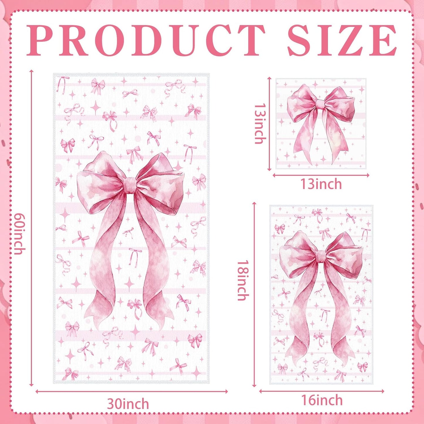 Moukeren Set of 3 Pink Bow Bath Towels Cute Coquette Large Bow Bath Towel Hand Towel and Washcloth Soft Decorative Towels for Girls Womens Bathroom Kitchen Pool Gym Spa Yoga