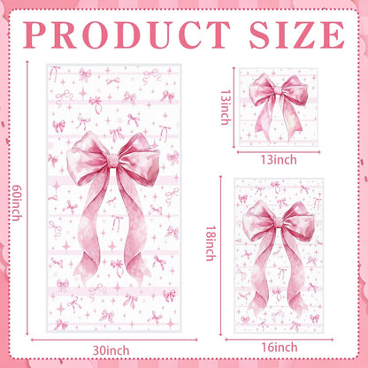 Moukeren Set of 3 Pink Bow Bath Towels Cute Coquette Large Bow Bath Towel Hand Towel and Washcloth Soft Decorative Towels for Girls Womens Bathroom Kitchen Pool Gym Spa Yoga