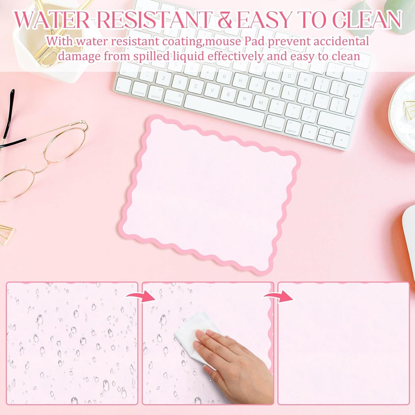Kingdder Small Cute Kawaii Mouse Pad Pink Scalloped Mousepad - 9.8 x 7.9 Inches Non-Slip Rubber Base with Waterproof Fabric Surface, Computer Accessories for Travel, Desk, Office, Gaming & Home Decor