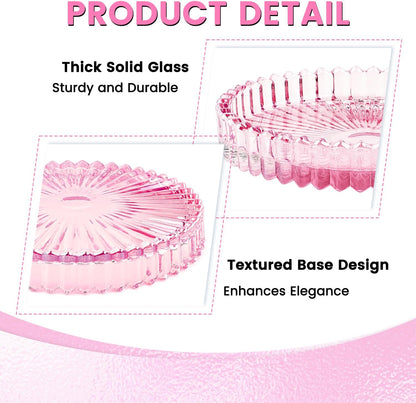 5 Pack Clear Glass Coaster for Drinks, Crystal Coasters Round Cup Coaster with Beads Edge, Coffee Table Decor for Restaurant bar Kitchen Dining Table (Pink)