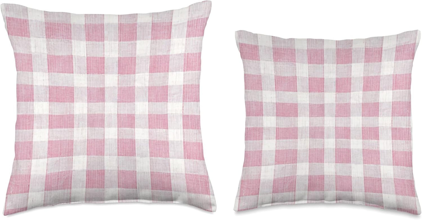 Plaid Pink and White Gingham Check Pattern Throw Pillow