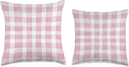 Plaid Pink and White Gingham Check Pattern Throw Pillow