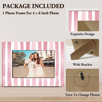 Pink Stripes Picture Frame, 4x6 Wood Photo Frame, Birthday Gifts for Friends Sisters Woman Girls, Picture Photo Frames Desk Tabletop Decor, Gifts for Friends -59