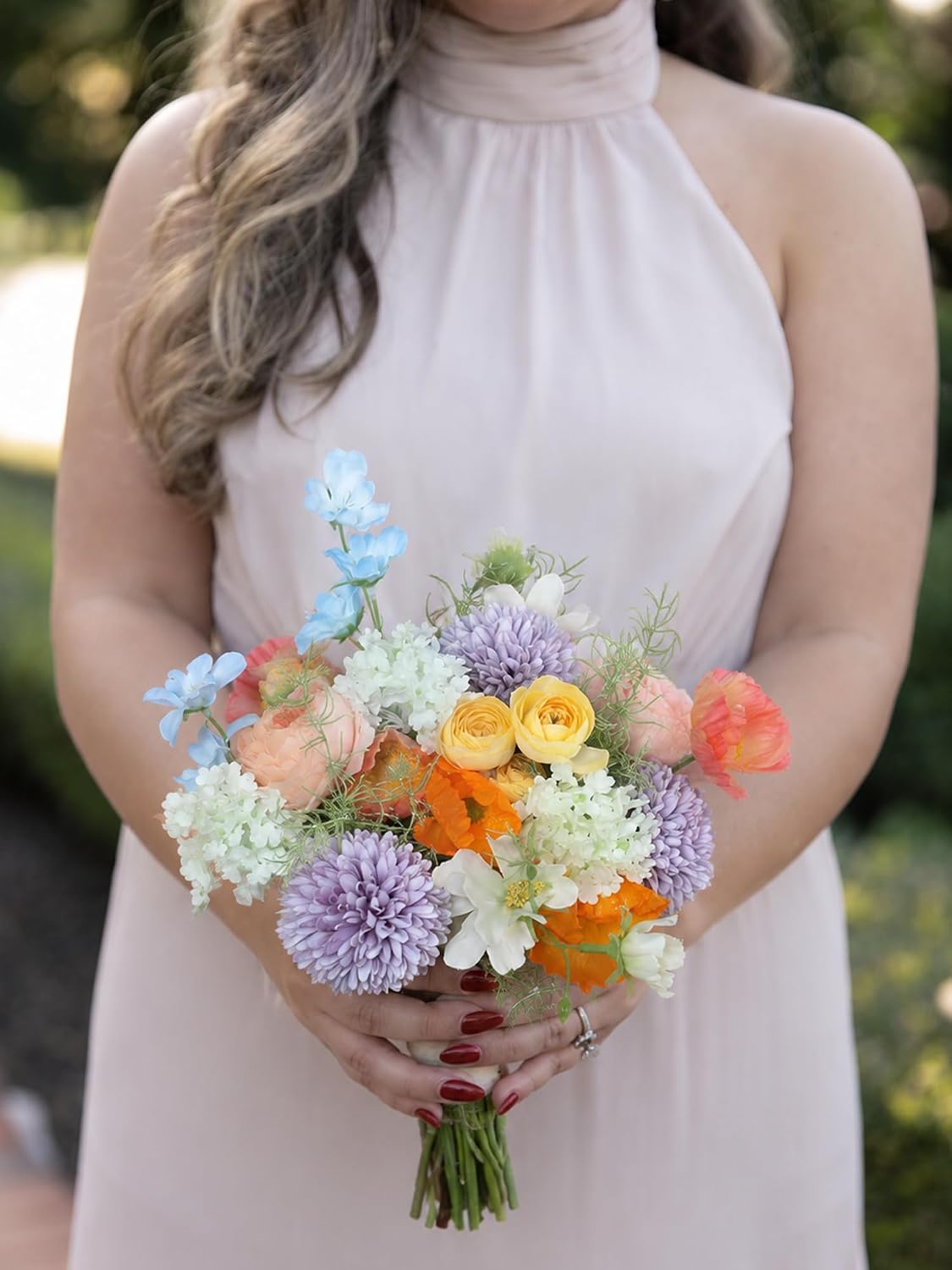 Rinlong Pastel Bridesmaid Bouquet for Wedding, Prom, Homecoming | Silk Bridal Bouquet, Destination Friendly