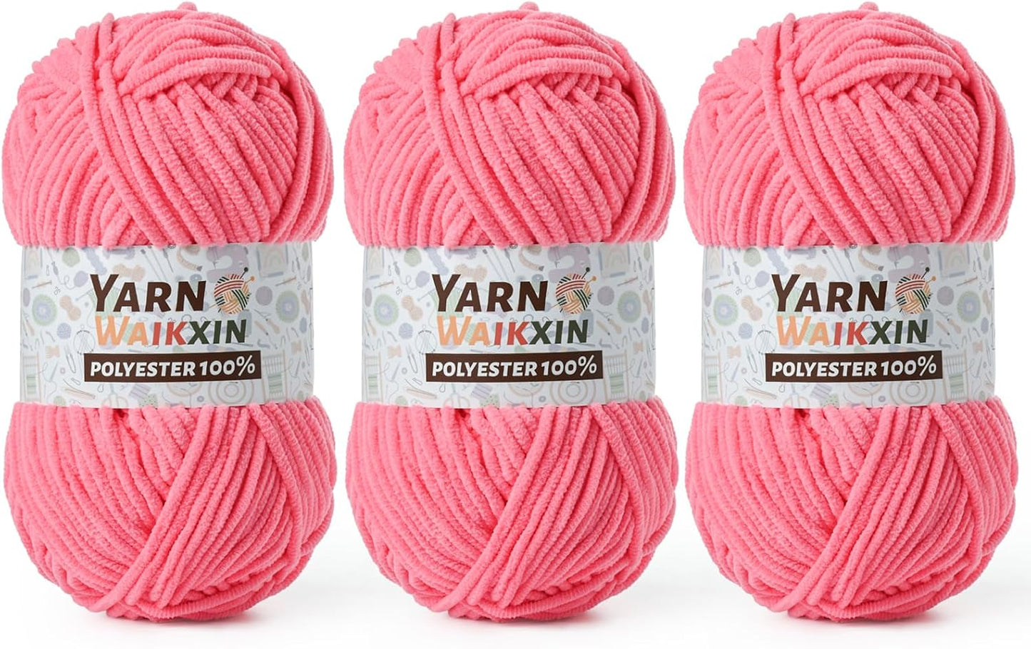 3 Pack Soft Chenille Yarn for Crocheting, Fluffy Chunky Crochet Yarn for Baby Blanket, (5.29oz/196.8yds) Fuzzy Velvet Yarn for Amigurumi&DIY Puzzle、Crafts、Scarf(3 Deep Pink)