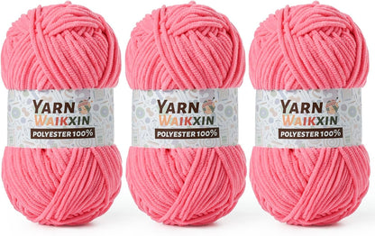 3 Pack Soft Chenille Yarn for Crocheting, Fluffy Chunky Crochet Yarn for Baby Blanket, (5.29oz/196.8yds) Fuzzy Velvet Yarn for Amigurumi&DIY Puzzle、Crafts、Scarf(3 Deep Pink)