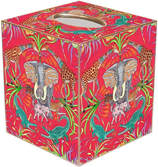 Marye-Kelley Pink Fashion Tissue Box Cover, Pink Jungle, Handmade in The USA, Paper Mache Tissue Holder