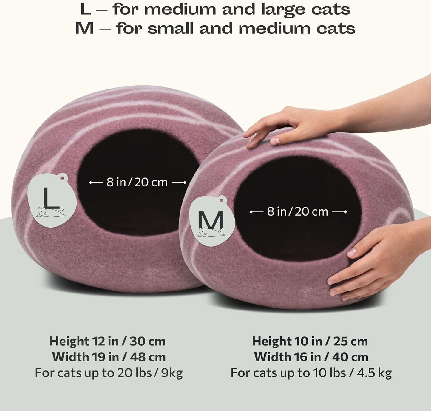 MEOWFIA Cat Cave – Premium Felt Cat Bed Enclosure for Indoor Cats, Handmade Merino Wool (Rose Gold, Large)