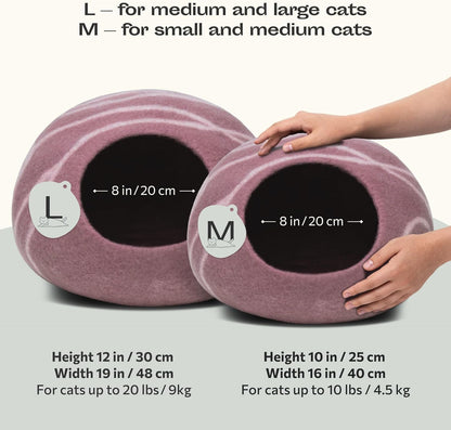 MEOWFIA Cat Cave – Premium Felt Cat Bed Enclosure for Indoor Cats, Handmade Merino Wool (Rose Gold, Large)