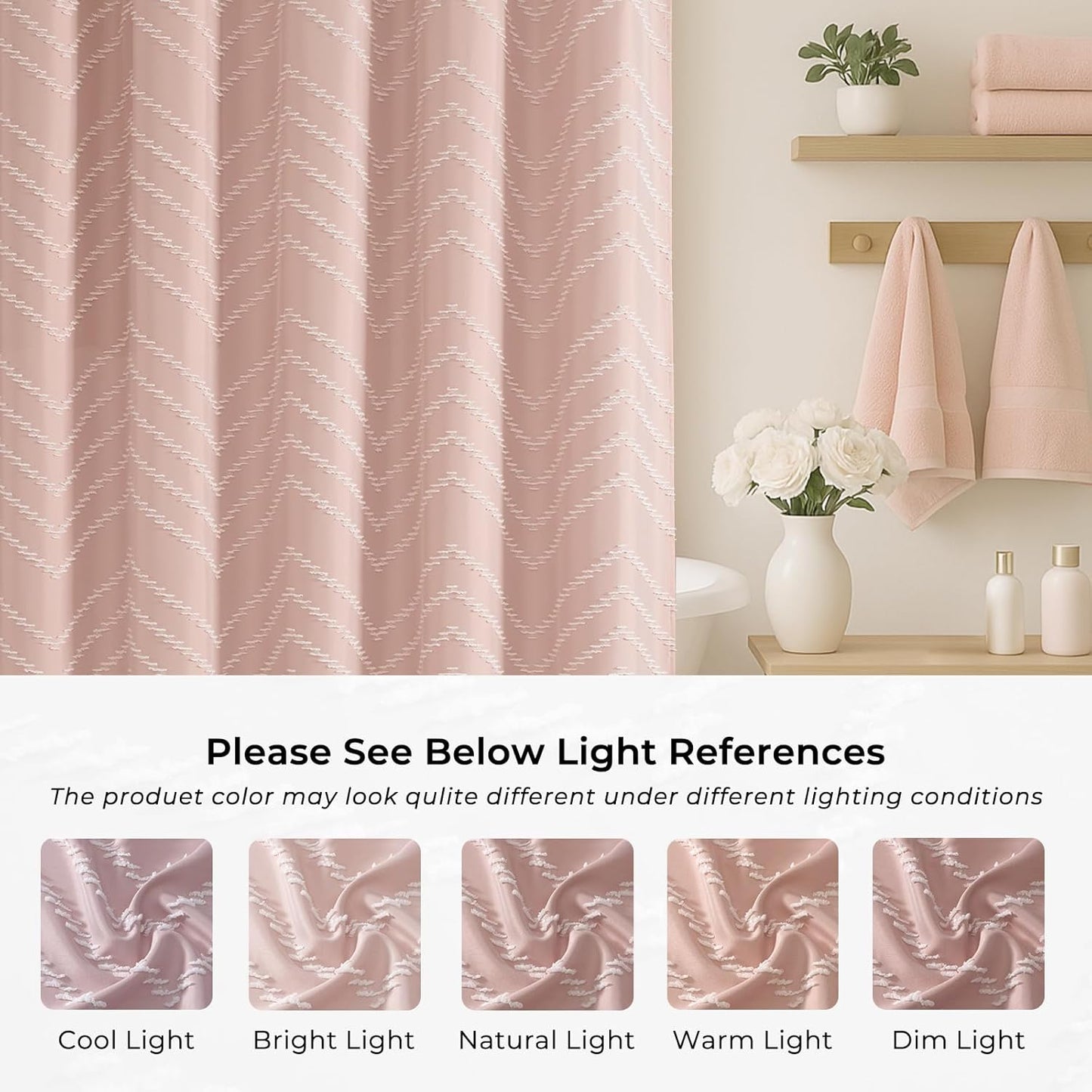 Blush Pink Boho Shower Curtain Cute Shower Curtain Modern Farmhouse Textured Chevron Striped Minimalist Bathroom Shower Curtains