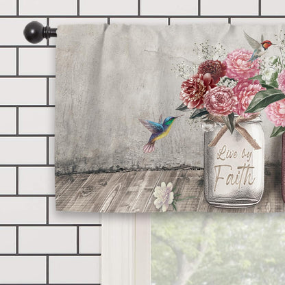 Rustic Farmhouse Peony Rose Kitchen Curtain Valance 54W x 18L Inch Barn Door Pink Red Flower Country Wooden Inspirational Rod Pocket Short Cafe Small Window Treatment Drapes Decor
