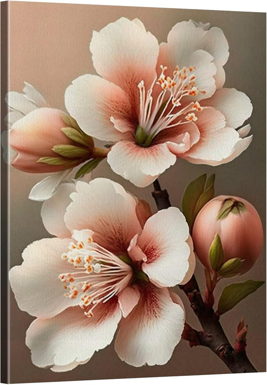 Generic Floral Canvas Wall Art, Watercolor Painting Floral Print Picture, Nature Plant Wall Art For Living Room Decor, Peach Blossoms Poster Artwork 20x24 Inch Frameless
