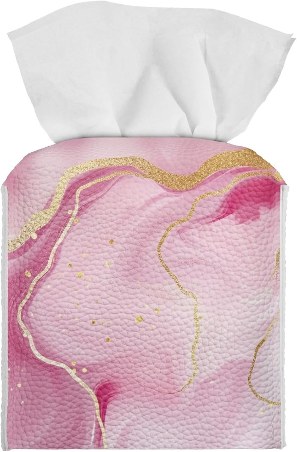 ZFRXIGN Pink Marble Print Tissue Box Cover - Square Tissue Box Holder for Bathroom, Dresser, Vanity, Countertop, Tabletop, Office, Car