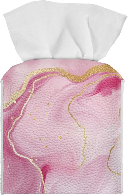 ZFRXIGN Pink Marble Print Tissue Box Cover - Square Tissue Box Holder for Bathroom, Dresser, Vanity, Countertop, Tabletop, Office, Car
