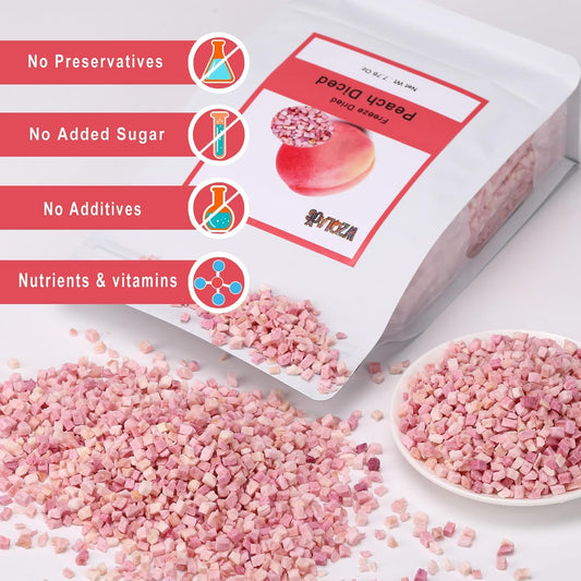 Freeze Dried Diced Peaches 220g/7.76oz 100% Natural, No Additives.for Baking,Tea,Smoothie, Yogurt,Cake Decoration Ingredients