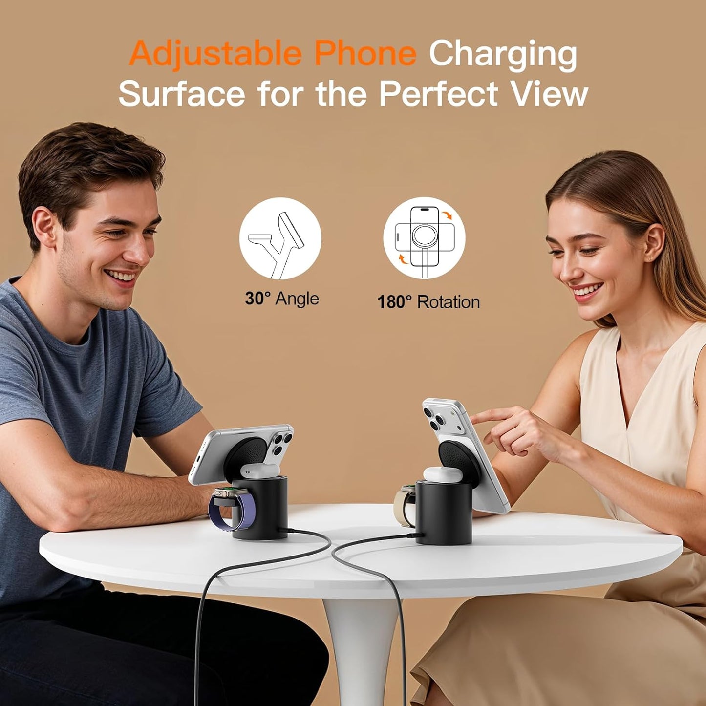 Foldable 3in1 Magnetic Wireless Charger,15W • Silent • Travel Ready, for iPhone17-12, Fast Charging Station for Apple Watch AirPods, Portable MagSafe Charger with Stand Mode for Travel & Desk