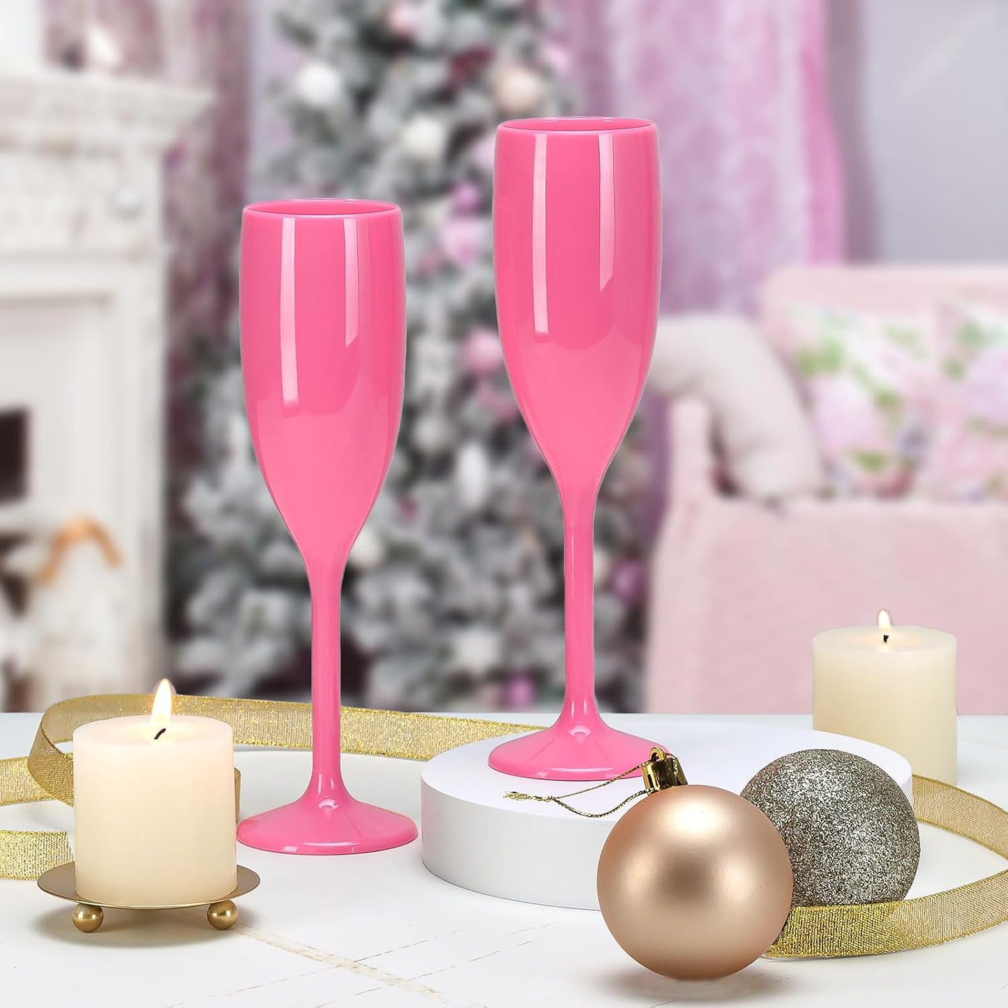 XUWAIDSGN Champagne Flute Acrylic Champagne Glasses Wedding Toasting Champagne Flute Goblet Plastic Reusable Unbreakable Champagne Cups for Bachelorette Wedding Bridal Shower Party (Pink, 24)