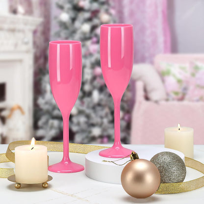 XUWAIDSGN Champagne Flute Acrylic Champagne Glasses Wedding Toasting Champagne Flute Goblet Plastic Reusable Unbreakable Champagne Cups for Bachelorette Wedding Bridal Shower Party (Pink, 24)