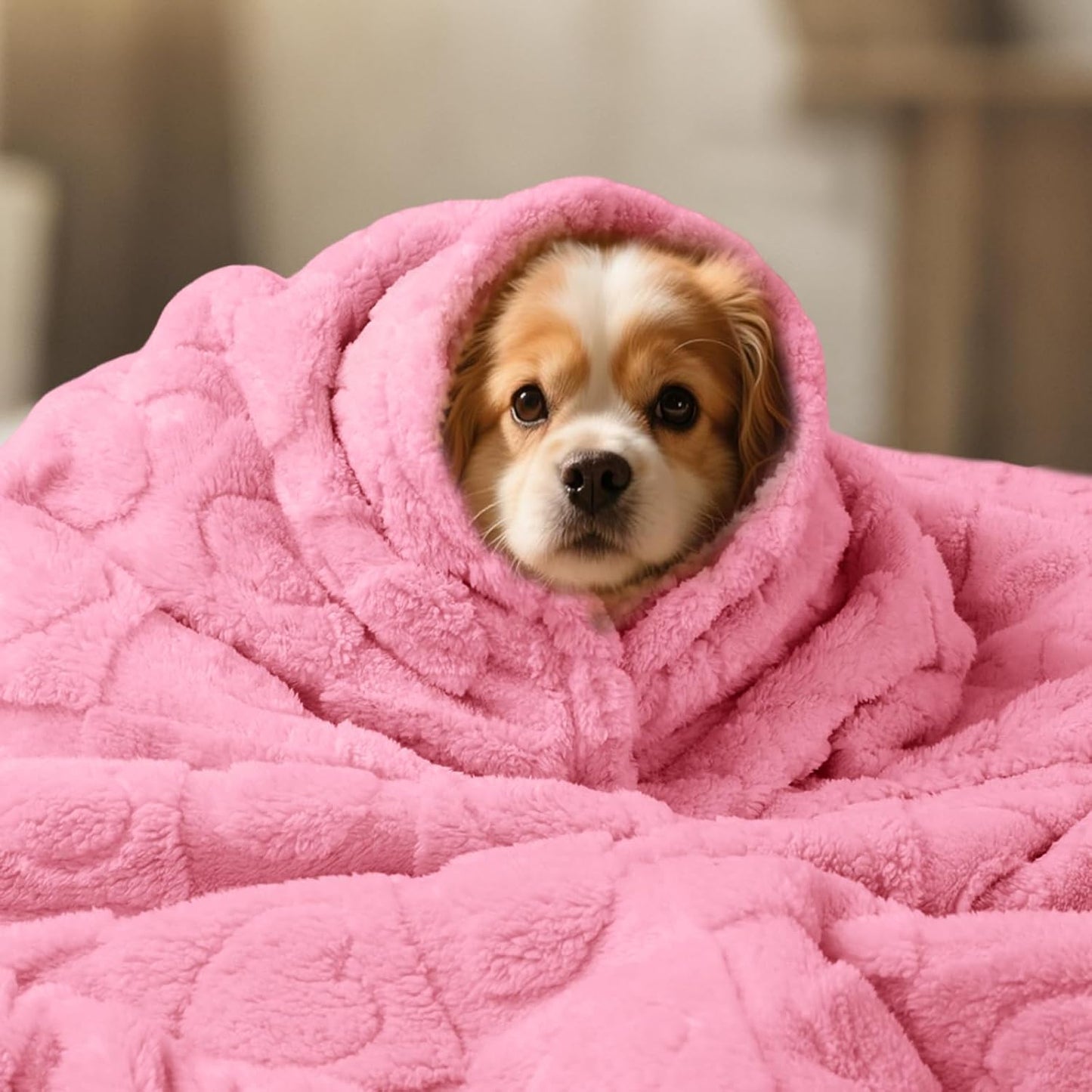 Luciphia Valentines Day Waterproof Blanket for Medium Large Dogs Washable Bed Couch Protector Soft Fluffy 3D Heart Jacquard Pet Blanket with Sherpa Fleece Cozy Calming Throw Blankets, Pink 65x57 inch