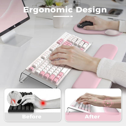 iCasso Keyboard Wrist Rest, Blush Pink Ergonomic Mouse Pad with Wrist Support,Acrylic Clear Keyboard Stand for Desktop,Non-Slip Mousepad Set for Office Home Gaming