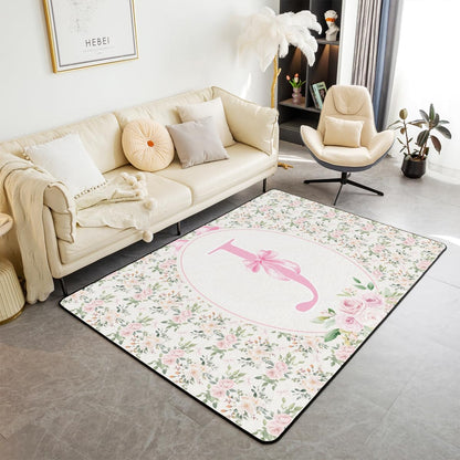 Erosebridal Peach Blossom Area Rug 4'11" x 3'3" Letter J Living Room Rugs Cute Bowknot Princess Coquette Decorative Carpet Pink Bow Fashion Preppy Dreamy Indoor Floor Mat
