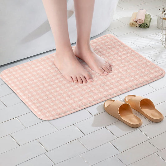 Manfei Pink Gingham Bath Mats Geometric Grid Plaid Bathroom Mats Rugs,Modern Aesthetic Checkered Bath Carpets,Kids Boys Girls Room Decor,Non Slip Absorbent Plush Floor Rugs, 16Wx24L Inches