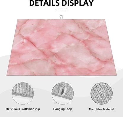 Light Pink Marble Tile Dish Drying Mat For Kitchen Counter, Drain Rack Mat Microfiber Quick Dry Dish Pad
