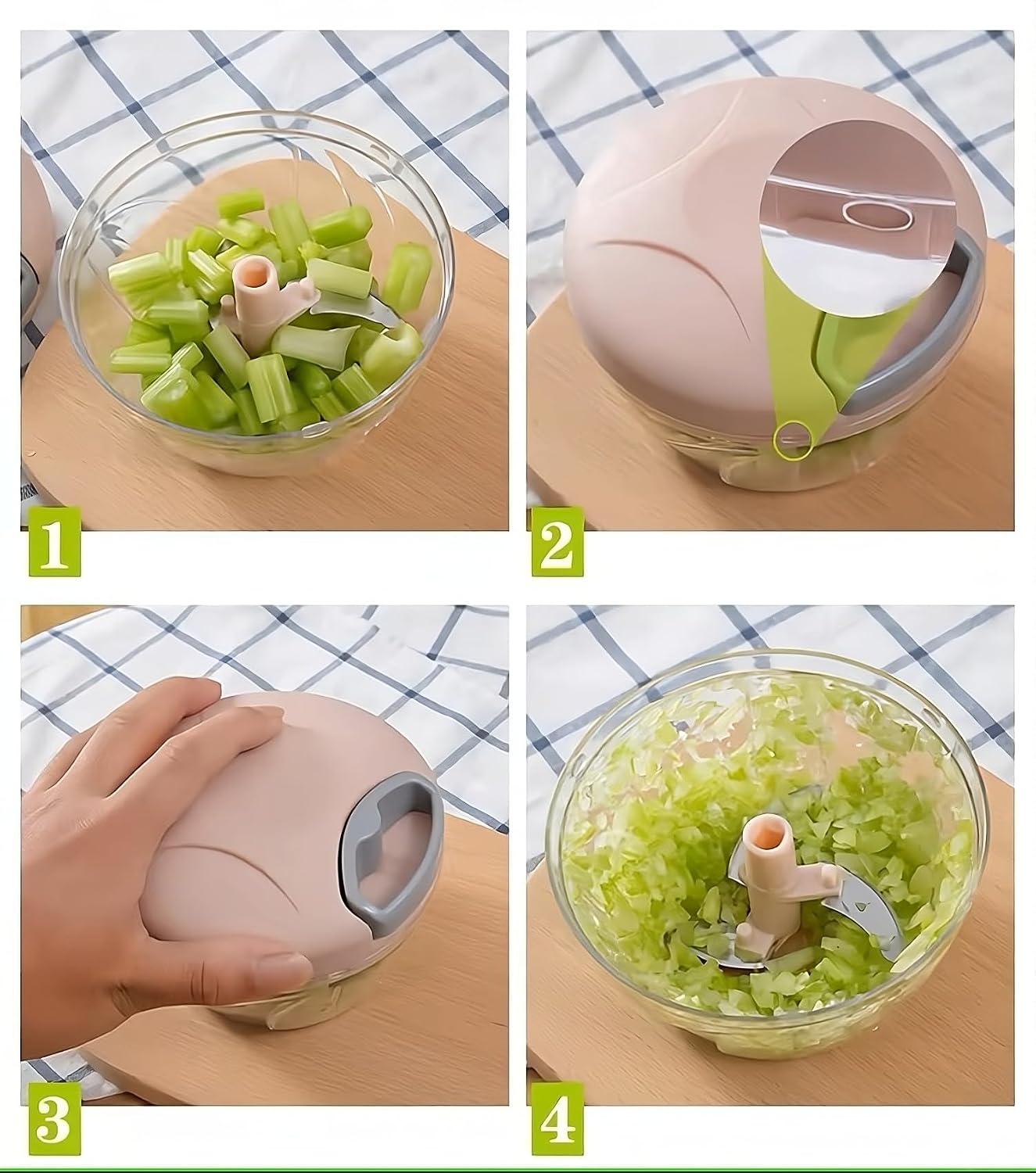 Manual Vegetable Cutter Chopper, Hand Pull String Fruit and Vegetable Chopper and Mincer, Stainless Steel Blades, BPA Free (Pink, 500ml)