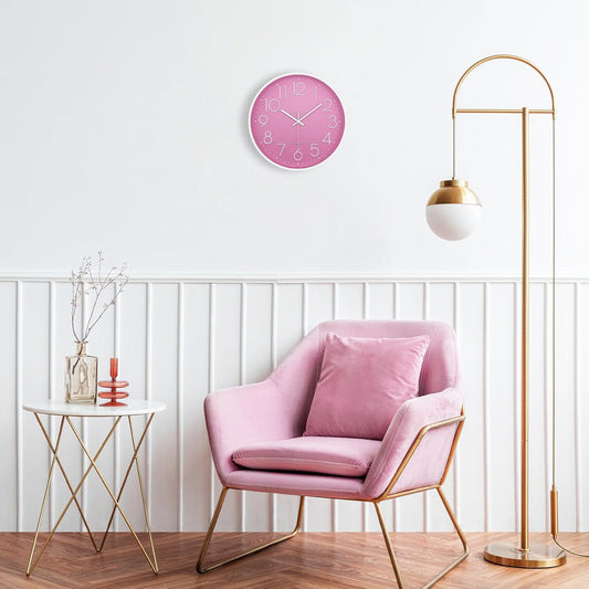 Modern Wall Clock for Living Room Decor, 14 Inch Large Wall Clock Silent Battery Operated, Classic Pink Round Analog Clock for Bedroom, Kitchen, Office, Bathroom, Outdoor Patio, Pool