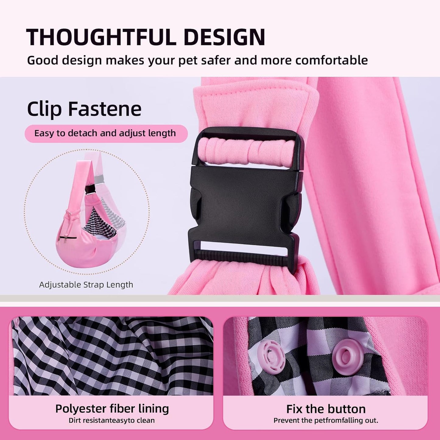 Adjustable Dog Carrier Sling - Hand-Free Dog Carriers for Small Dogs and Cats, Puppy Sling Carrier with Zipper Purse Pocket, Travel Safety Harness, Puppy Essentials (Pink)