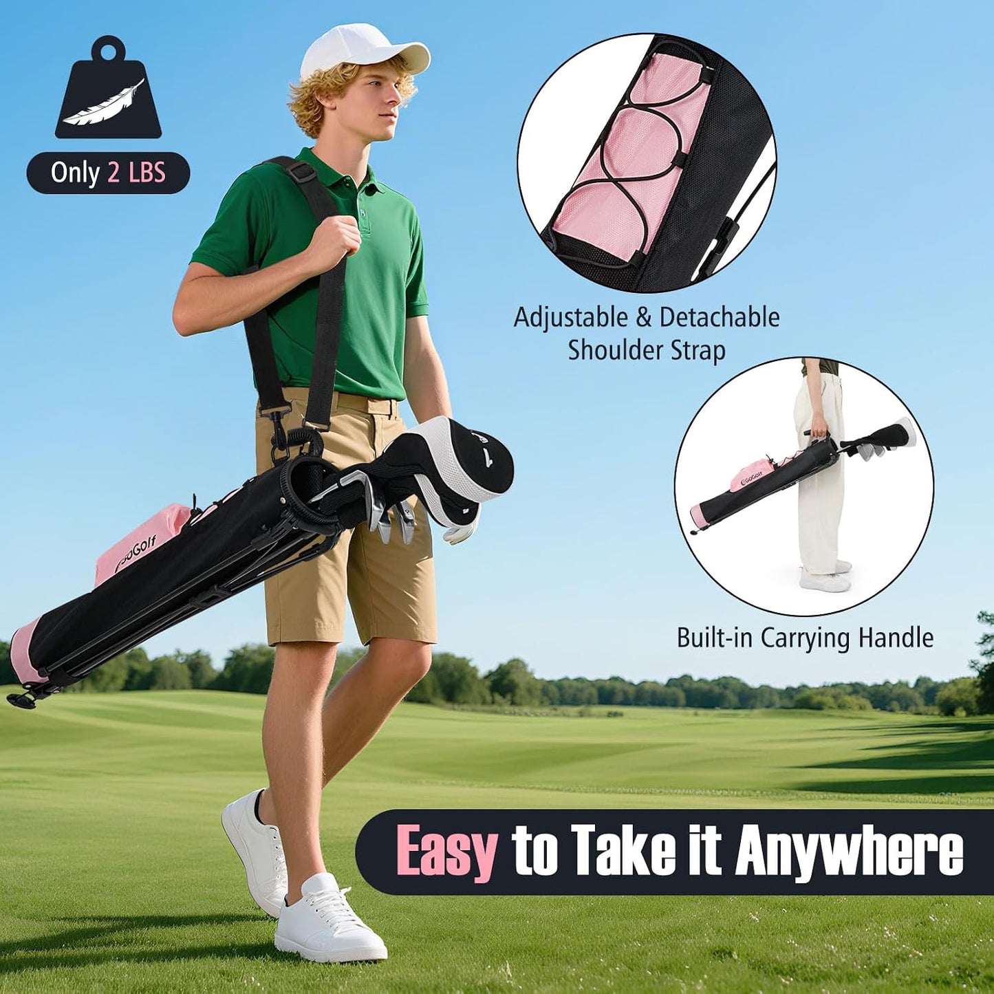 Goplus Lightweight Golf Stand Bag, Sunday Bag for The Driving Range, Par 3 and Executive Courses, Pitch n Putt Golf Club Carry Bag w/Shoulder Strap, Pocket, Bottle Holder for Men Women