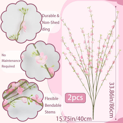 2 Pcs Artificial Spring Flowers Wildflowers Stems with Forsythia Floral Picks 34" Fake Wildflowers Branches Pink Faux Wildflowers Arrangements for Centerpieces Home Indoor Wedding Decorations