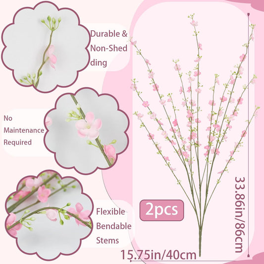 2 Pcs Artificial Spring Flowers Wildflowers Stems with Forsythia Floral Picks 34" Fake Wildflowers Branches Pink Faux Wildflowers Arrangements for Centerpieces Home Indoor Wedding Decorations