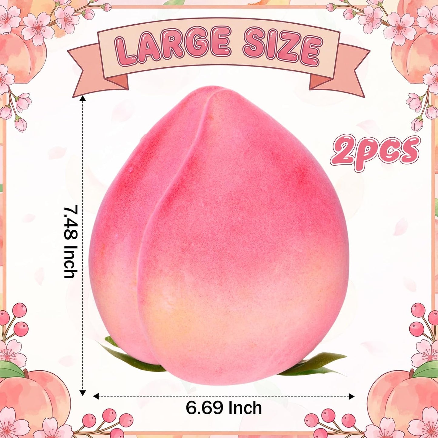 AceOrbit 2 Pcs Large Artificial Peach 7.48 Inch Foam Faux Peach Decorations Lifelike Fake Fruit Simulation for Home Birthday Party Cabinet Table Festival Kitchen Harvest Photography Prop
